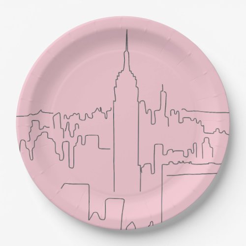 New York City Pink Minimal Line Paper Plates