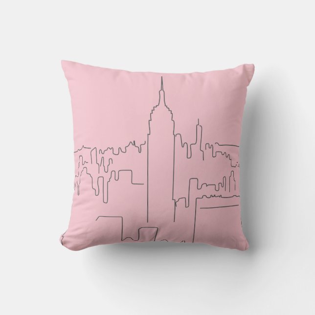 New York City Pink Minimal Line Throw Pillow (Front)