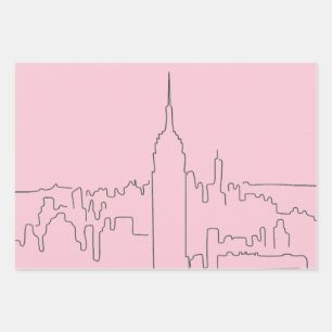 New York City Pink Minimal Line Wrapping Paper Sheets