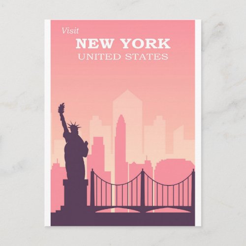 New York City Pink Vintage Travel Postcard