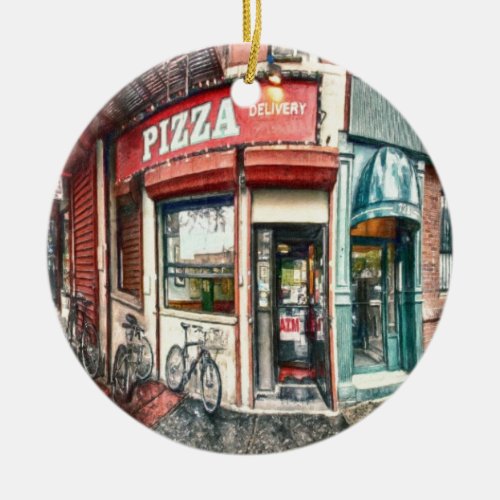 New York City Pizza Place by Shawna Mac Ceramic Ornament