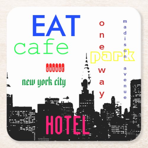 New York City Pop Art Square Paper Coaster