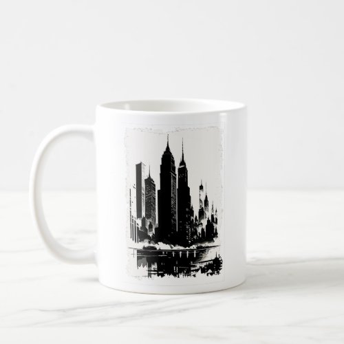 New York City Postcard Art Style Vintage Buildings Coffee Mug