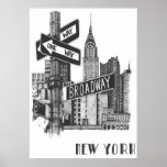 new york city poster, nyc skyline art, manhattan w poster