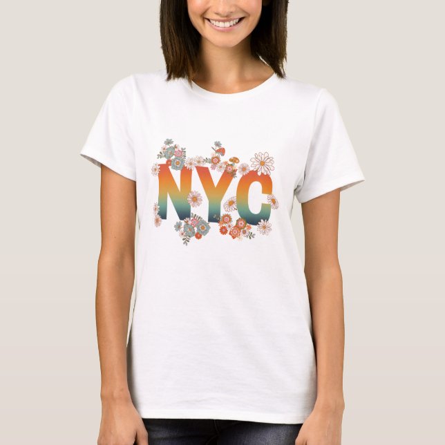 New York City Power Flower Retro T-Shirt (Front)
