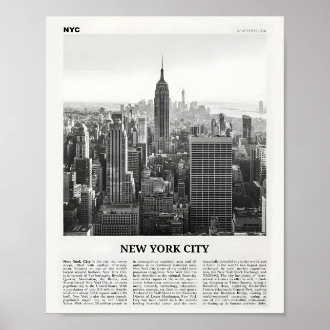 New York City Print Black and White Skyline | Zazzle