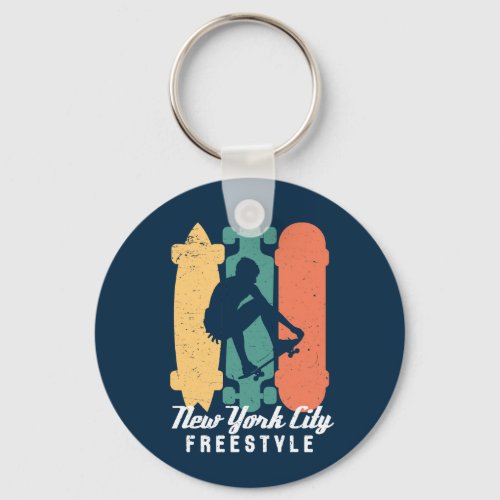 New York City Retro Freestyle Skateboarding Keychain