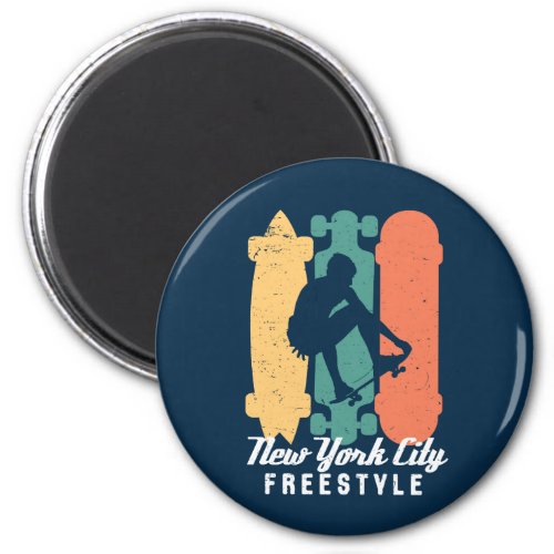 New York City Retro Freestyle Skateboarding Magnet