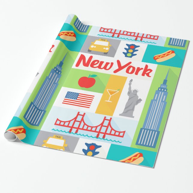 new york city retro gift wrapping paper (Unrolled)