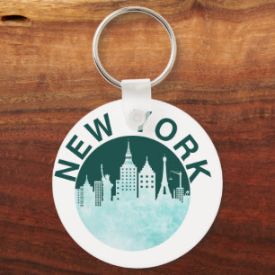 New York City Retro Skyline Graphic, Urban Street Keychain