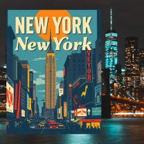 New York City Retro Vintage Travel Art Postcard