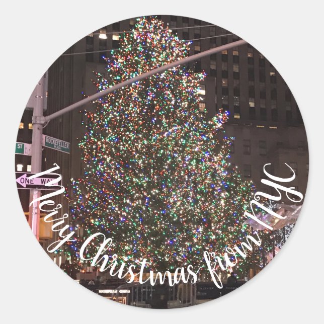 New York City Rockefeller Center Christmas Tree Classic Round Sticker (Front)
