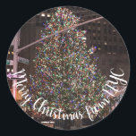 New York City Rockefeller Center Christmas Tree Classic Round Sticker<br><div class="desc">Design features an original color photograph of the Rockefeller Center Christmas tree in midtown Manhattan,  NYC.

Lots of other New York City photographs are also available from this shop. Don't see exactly what you're looking for? Contact Rebecca to have a product customized just for you!</div>