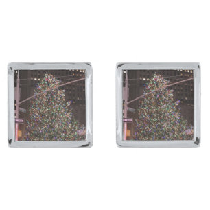 New York City Rockefeller Center Christmas Tree Silver Cufflinks
