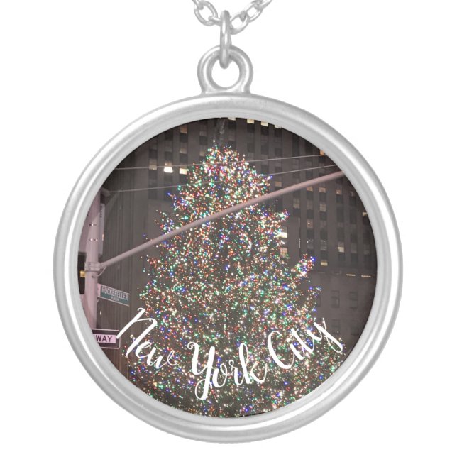 New York City Rockefeller Center Christmas Tree Silver Plated Necklace (Front)