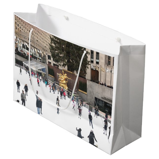New York City Rockefeller Center Ice Skating Rink Large Gift Bag (Front Angled)