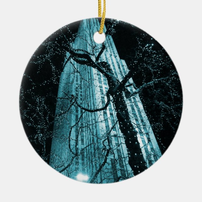New York City Rockefeller Center Tree Ceramic Ornament (Front)