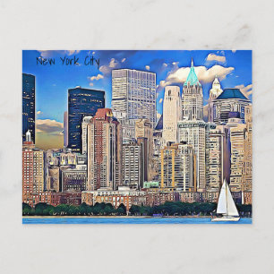 New York City Sailboat &  Buildings Postcard