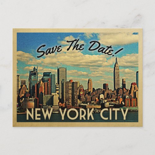 New York City Save The Date Vintage NYC Wedding Announcement Postcard