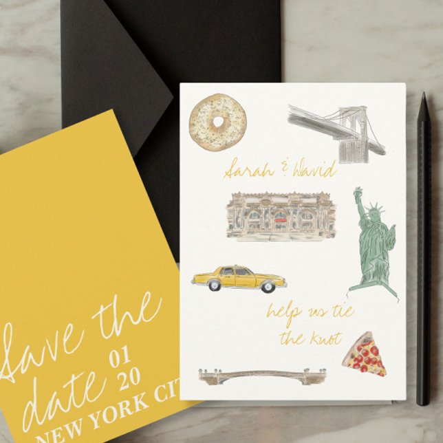 New York City save the date with drawings Invitation (Creator Uploaded)