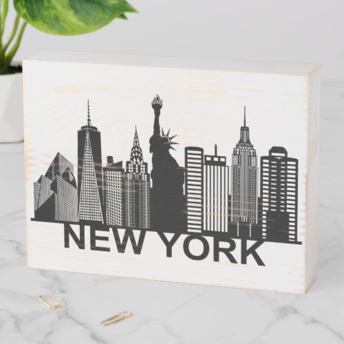New York city silhouette Wooden Box Sign