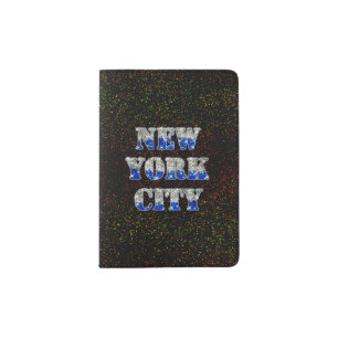 New York City Silver Blue Glitters Passport Holder