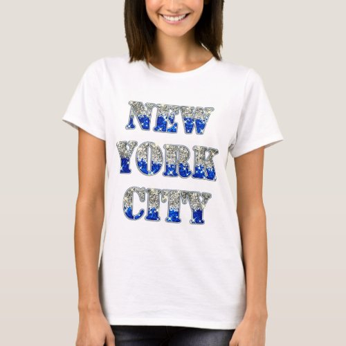 New York City Silver Blue Glitters T_Shirt