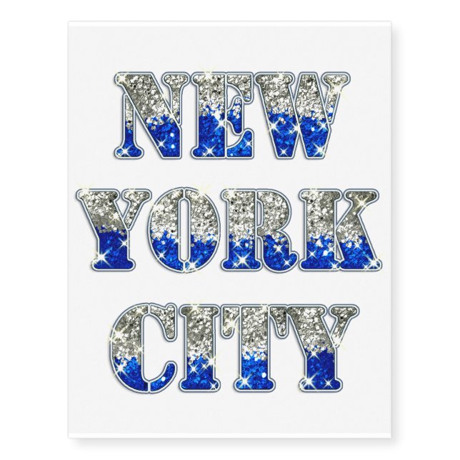 New York City Silver Blue Glitters Temporary Tattoos (Front)