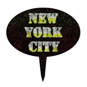 New York City Silver Gold Glitters Cake Topper