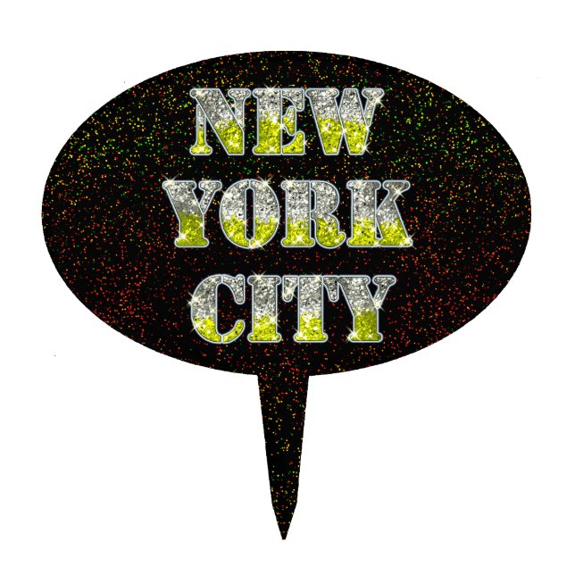 New York City Silver Gold Glitters Cake Topper (Front)