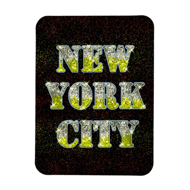New York City Silver Gold Glitters Magnet (Vertical)