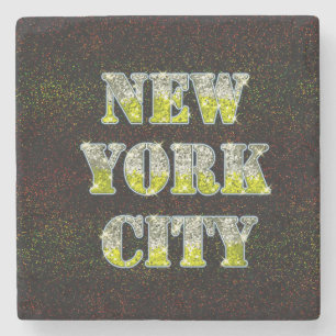 New York City Silver Gold Glitters Stone Coaster