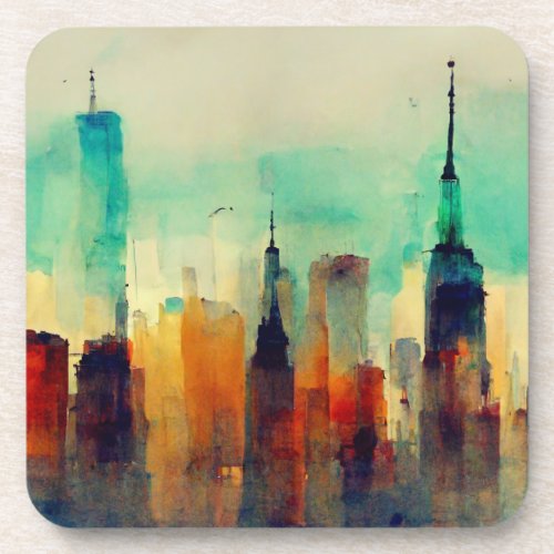 New York City Sky Line _ Water Color Beverage Coaster