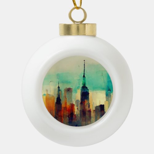 New York City Sky Line _ Water Color Ceramic Ball Christmas Ornament