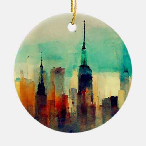 New York City Sky Line _ Water Color Ceramic Ornament