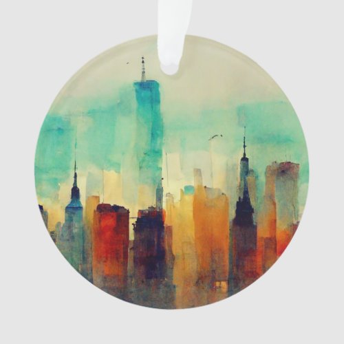 New York City Sky Line _ Water Color Ornament