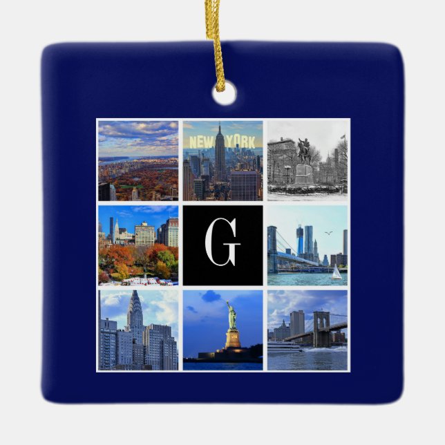 New York City Skyline 8 Image Photo Collage Ceramic Ornament (Front)
