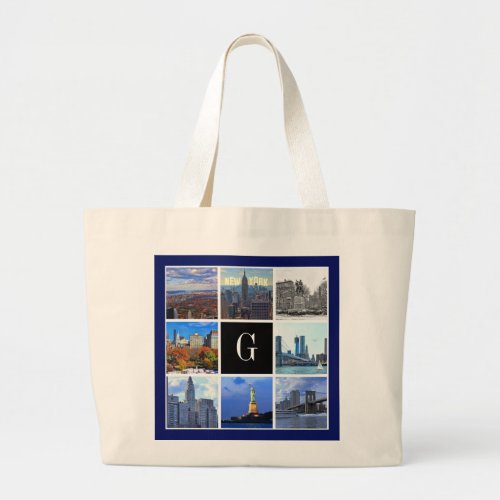 New York City Skyline 8 Image Photo Collage Large Tote Bag