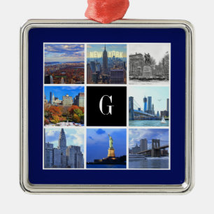New York City Skyline 8 Image Photo Collage Metal Ornament