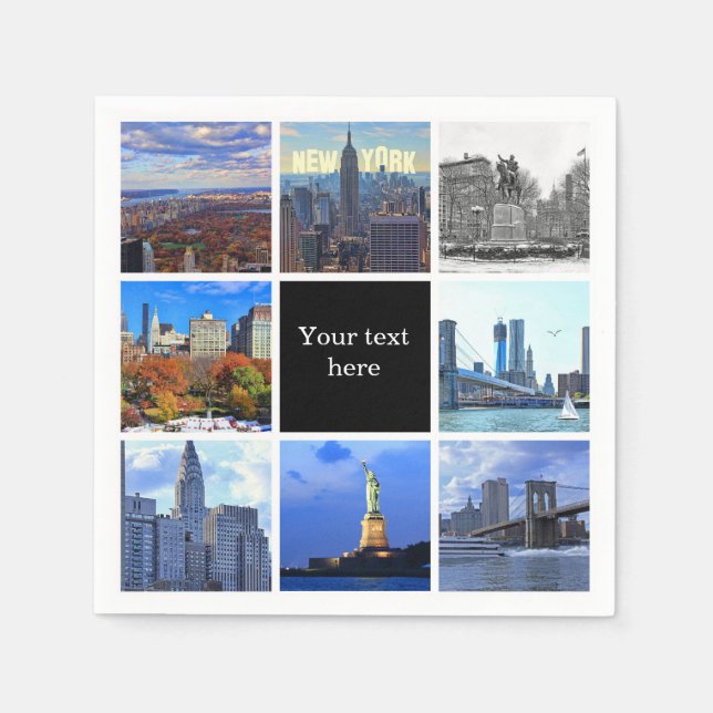 New York City Skyline 8 Image Photo Collage Paper Napkins (Front)