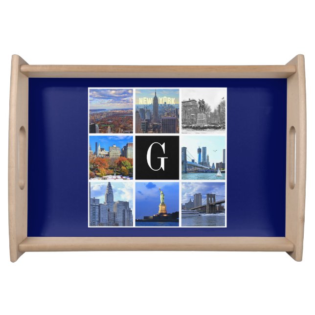 New York City Skyline 8 Image Photo Collage Serving Tray (Front)
