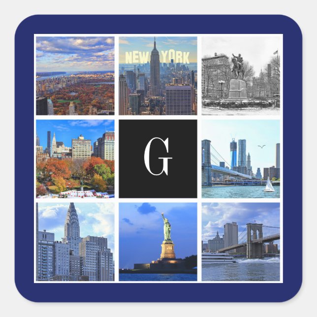 New York City Skyline 8 Image Photo Collage Square Sticker (Front)