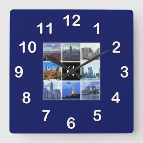 New York City Skyline 8 Image Photo Collage Square Wall Clock