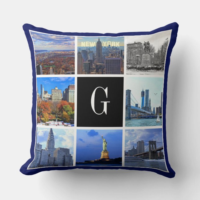 New York City Skyline 8 Image Photo Collage Throw Pillow (Front)