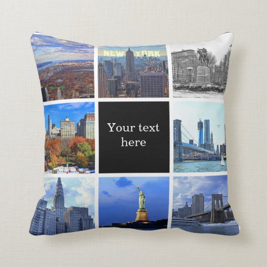 New York City Skyline 8 Instagram Photo Collage Throw Pillow New York City Skyline 8 Instagram Photo