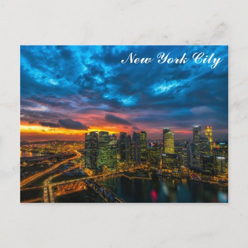New York City Skyline at Night Travel Photo Postcard