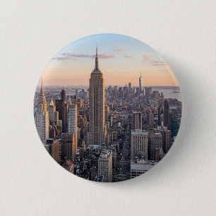 New York City Skyline at Sunset Button