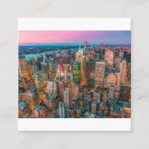 New York City Skyline at Sunset NYC Twilight Square Business Card