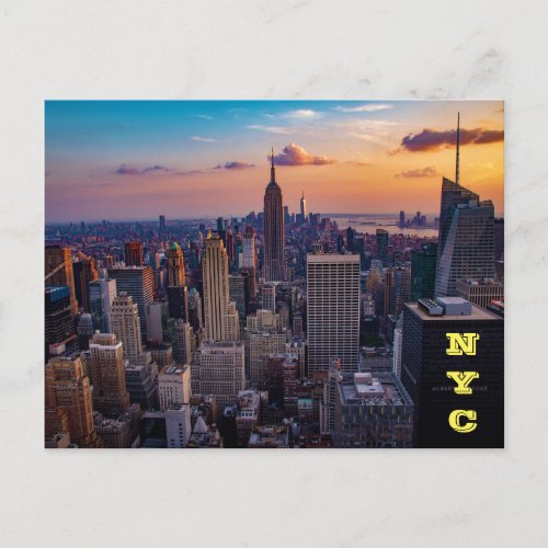 New York City Skyline At Sunset _ Postcard