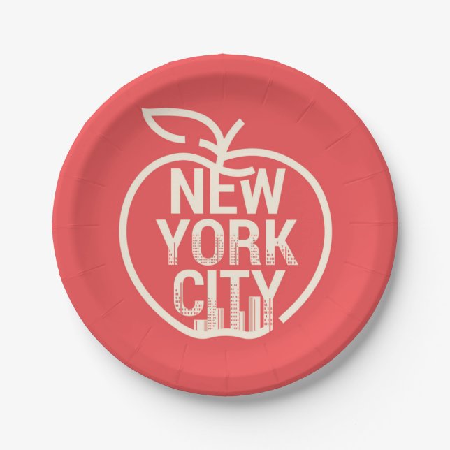 NEW YORK CITY Skyline Big Apple Modern Red Paper Plates (Front)